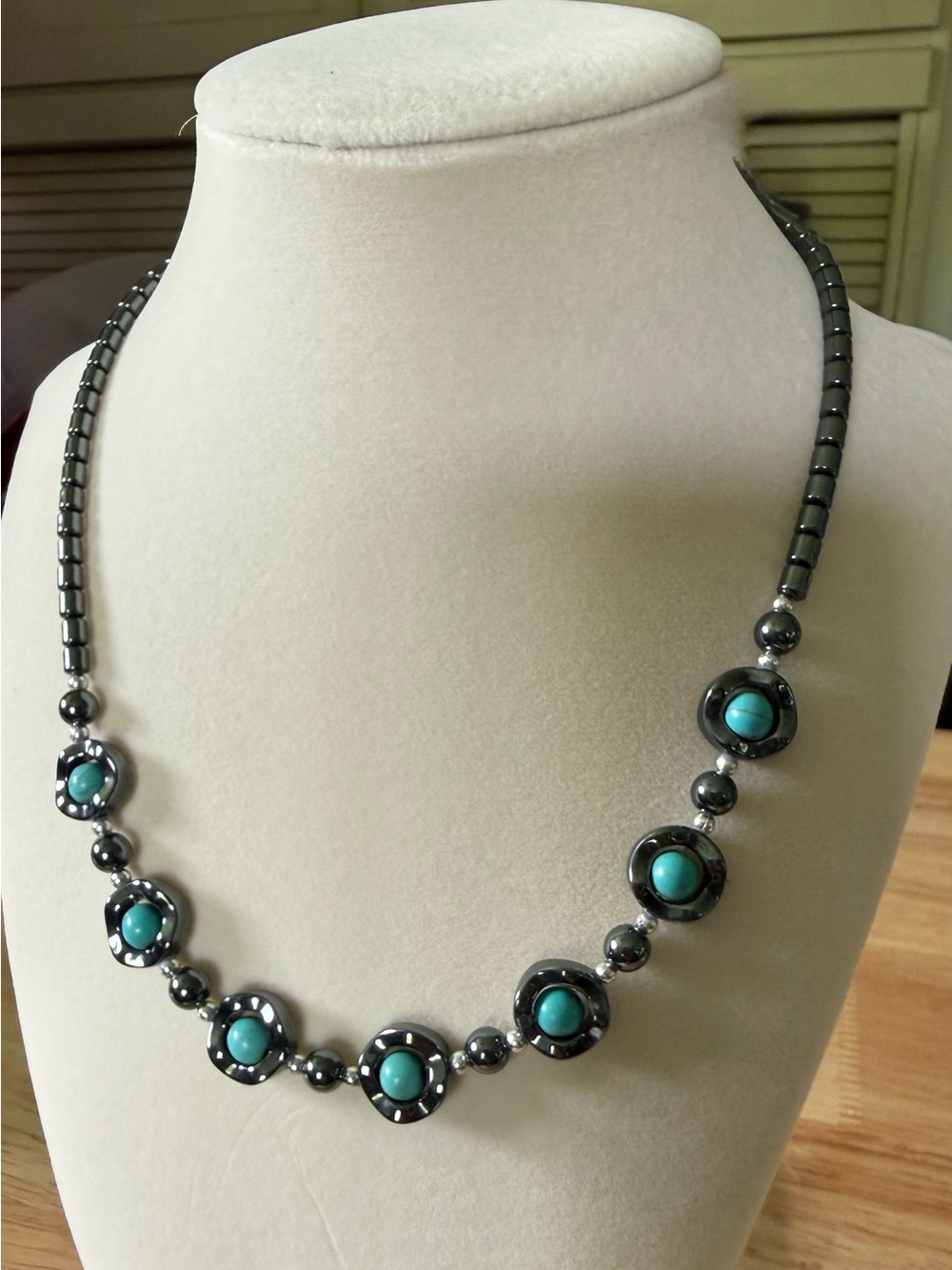 Authentic Turquoise and Anthracite Beaded Necklace